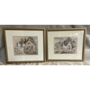 Pair VTG Water Color Paintings Limited Ed Signed By Artist Barbara Burnett